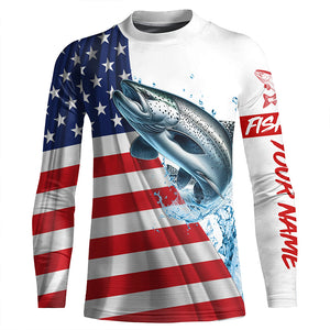 American flag patriotic Chinook salmon fishing Custom UV Protection long sleeve Fishing Shirts for men NQS5417