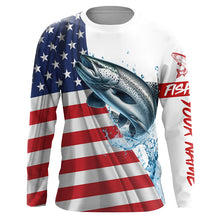 Load image into Gallery viewer, American flag patriotic Chinook salmon fishing Custom UV Protection long sleeve Fishing Shirts for men NQS5417