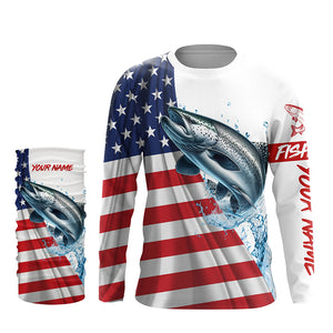 American flag patriotic Chinook salmon fishing Custom UV Protection long sleeve Fishing Shirts for men NQS5417