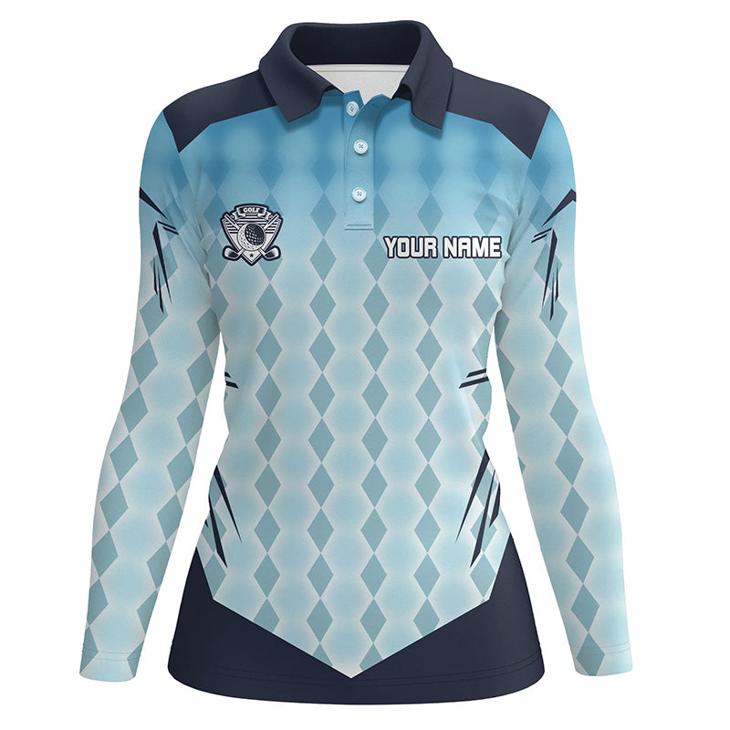 Blue argyle pattern womens golf polos custom golf tops for women, golf gifts for women NQS7592