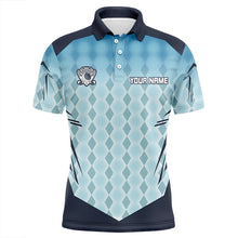 Load image into Gallery viewer, Blue argyle pattern men&#39;s golf polo shirts custom golf outfits for men, golf gifts for men NQS7592