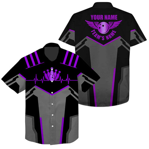 Bowling Hawaiian Shirt custom name and team name Bowling Ball and Pins, team bowling shirts | Purple NQS7768