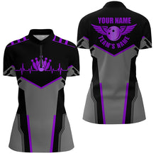 Load image into Gallery viewer, Bowling shirts for women custom name and team name Bowling Ball and Pins, team bowling shirts | Purple NQS7768