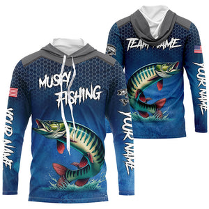 Blue camo Musky fishing Custom performance long sleeve team Muskellunge fishing tournament shirts NQS7771