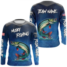 Load image into Gallery viewer, Blue camo Musky fishing Custom performance long sleeve team Muskellunge fishing tournament shirts NQS7771