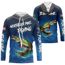 Load image into Gallery viewer, Blue camo Northern Pike fishing Custom performance long sleeve team Pike fishing tournament shirts NQS7772