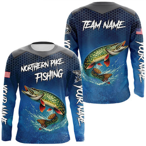 Blue camo Northern Pike fishing Custom performance long sleeve team Pike fishing tournament shirts NQS7772