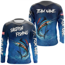 Load image into Gallery viewer, Blue camo Sailfish fishing Custom performance long sleeve team Sailfish fishing tournament shirts NQS7773