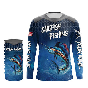 Blue camo Sailfish fishing Custom performance long sleeve team Sailfish fishing tournament shirts NQS7773