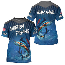 Load image into Gallery viewer, Blue camo Sailfish fishing Custom performance long sleeve team Sailfish fishing tournament shirts NQS7773