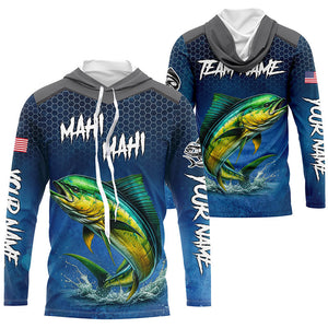 Blue camo Mahi mahi fishing Custom performance long sleeve team Dorado fishing tournament shirts NQS7774