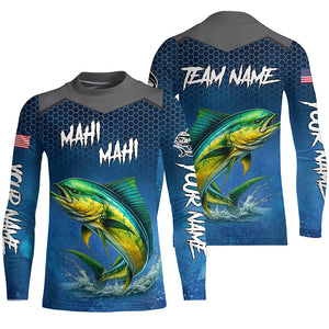 Blue camo Mahi mahi fishing Custom performance long sleeve team Dorado fishing tournament shirts NQS7774