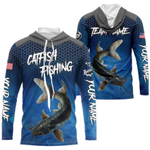 Load image into Gallery viewer, Blue camo Catfish fishing Custom performance long sleeve team Catfish fishing tournament shirts NQS7775