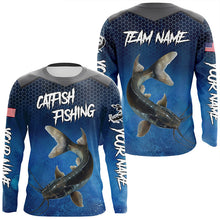 Load image into Gallery viewer, Blue camo Catfish fishing Custom performance long sleeve team Catfish fishing tournament shirts NQS7775