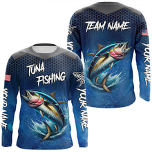 Load image into Gallery viewer, Blue camo Tuna fishing Custom performance long sleeve team Tuna fishing tournament shirts NQS7776