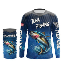 Load image into Gallery viewer, Blue camo Tuna fishing Custom performance long sleeve team Tuna fishing tournament shirts NQS7776