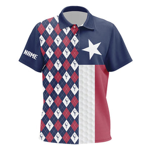 Kid golf polo shirts custom Red, white and blue argyle pattern Texas flag patriotic golf gifts for kid NQS7777