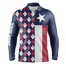 Load image into Gallery viewer, Mens golf polo shirts custom Red white blue argyle pattern Texas flag patriotic Mens golf gifts NQS7777