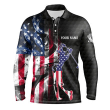 Load image into Gallery viewer, Mens golf polo shirts custom smoke American flag patriotic black mens golf tops NQS7778