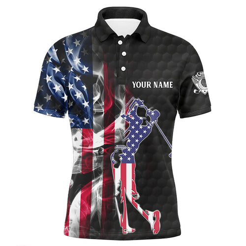 Mens golf polo shirts custom smoke American flag patriotic black mens golf tops NQS7778