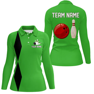 Personalized Retro Women Bowling Polo, Quarter Zip Shirts custom vintage bowling team jersey | Green NQS8002