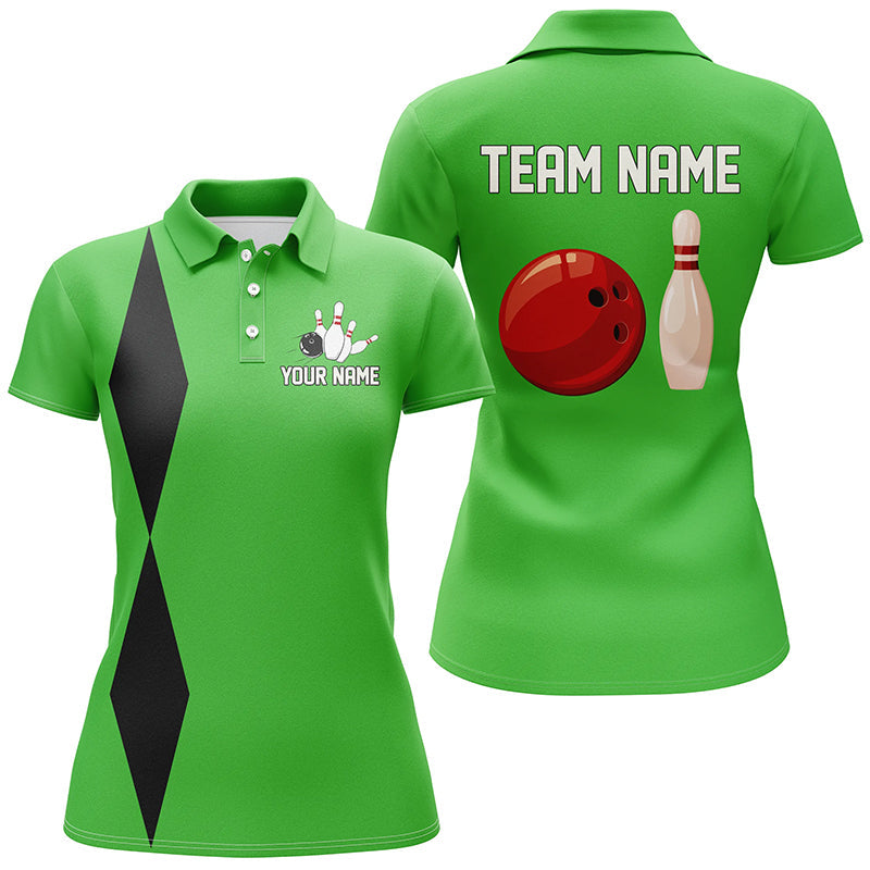 Personalized Retro Women Bowling Polo, Quarter Zip Shirts custom vintage bowling team jersey | Green NQS8002