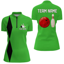 Load image into Gallery viewer, Personalized Retro Women Bowling Polo, Quarter Zip Shirts custom vintage bowling team jersey | Green NQS8002