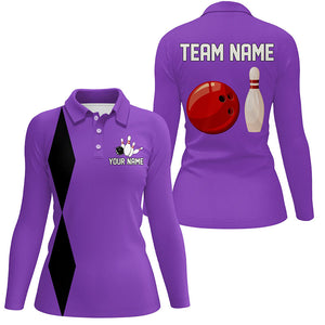 Personalized Retro Women Bowling Polo, Quarter Zip Shirts custom vintage bowling team jersey | Purple NQS8003