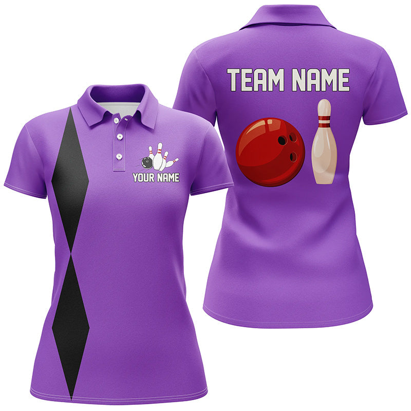 Load image into Gallery viewer, Personalized Retro Women Bowling Polo, Quarter Zip Shirts custom vintage bowling team jersey | Purple NQS8003