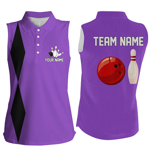 Personalized Retro Bowling sleeveless polo shirt For women custom vintage bowling team jersey | Purple NQS8003