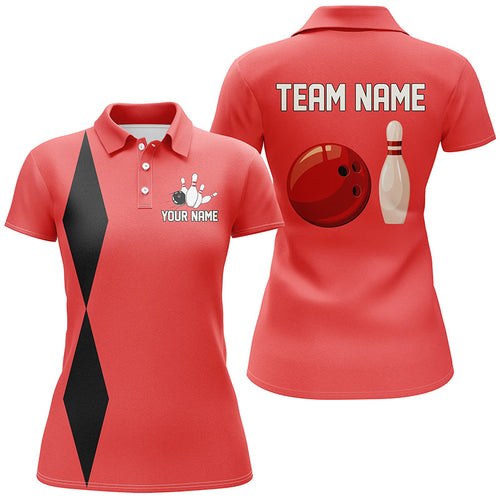 Personalized Retro Women Bowling Polo, Quarter Zip Shirts custom vintage bowling team jersey | Red NQS8004