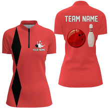 Load image into Gallery viewer, Personalized Retro Women Bowling Polo, Quarter Zip Shirts custom vintage bowling team jersey | Red NQS8004