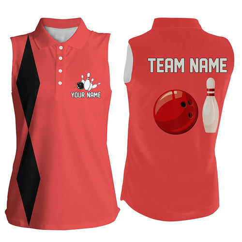 Personalized Retro Bowling sleeveless polo shirt For women custom vintage bowling team jersey | Red NQS8004