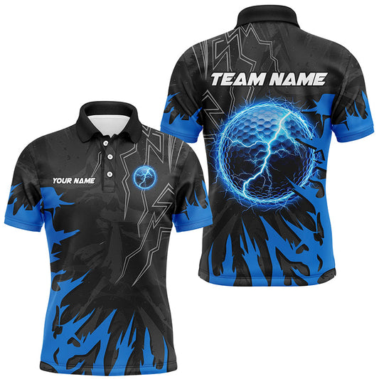 Black and Blue lightning thunder golf ball Mens golf polo shirts custom golf outfits men NQS8007