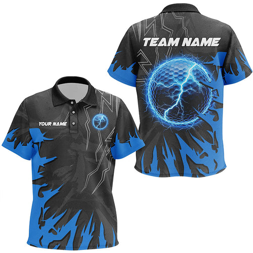 Black and Blue lightning thunder golf ball Kid golf polo shirts custom golf outfits for Kid NQS8007