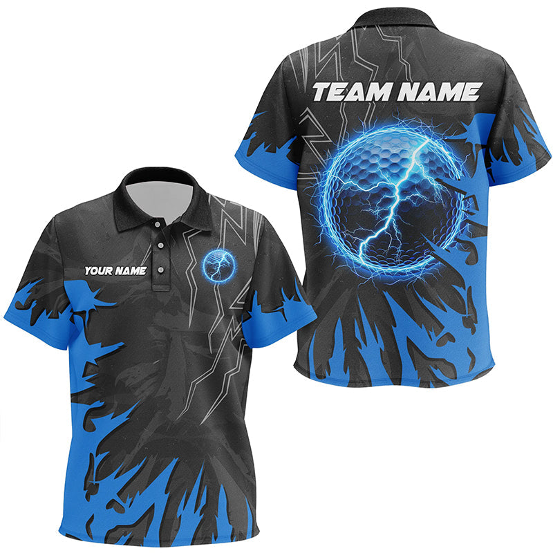 Black and Blue lightning thunder golf ball Kid golf polo shirts custom golf outfits for Kid NQS8007