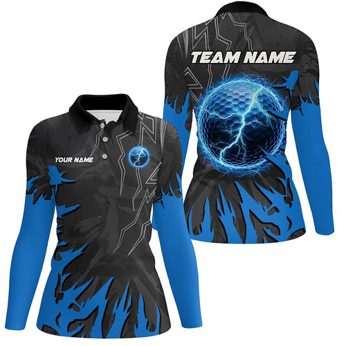 Black and Blue lightning thunder golf ball Womens golf polo shirts custom golf outfits ladies NQS8007