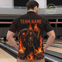 Load image into Gallery viewer, Black And Orange Flame Reaper Skull Custom Halloween Bowling Team Shirts For Men, Bowling Gifts NQS10835