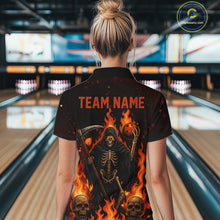 Load image into Gallery viewer, Black And Orange Flame Reaper Skull Custom Halloween Bowling Team Shirts For Women, Bowling Gifts NQS10835