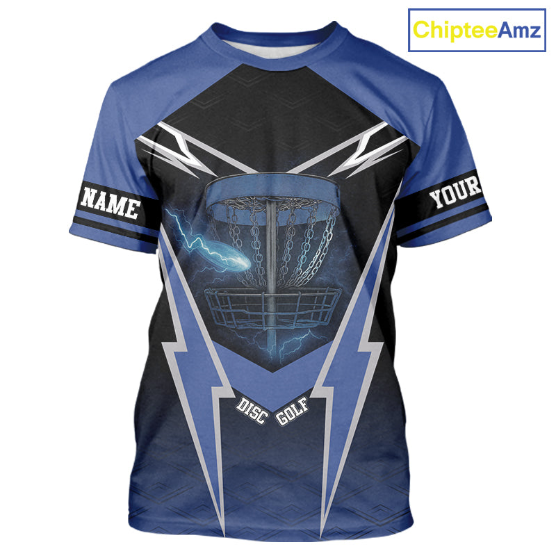 Black and Blue Lightning Thunder Disc golf T-Shirt Custom disc golf outfit NQS10841