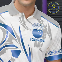 Load image into Gallery viewer, White and Blue crown Bowling ball Polo, Quarter Zip Shirts for Men Custom Bowling Team jerseys NQS11008