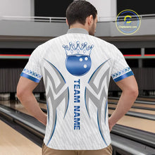 Load image into Gallery viewer, White and Blue crown Bowling ball Polo, Quarter Zip Shirts for Men Custom Bowling Team jerseys NQS11008