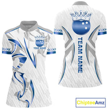 Load image into Gallery viewer, White and Blue crown Bowling ball Polo, Quarter Zip Shirts for Women Custom Bowling Team jerseys NQS11008