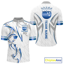 Load image into Gallery viewer, White and Blue crown Bowling ball Polo, Quarter Zip Shirts for Men Custom Bowling Team jerseys NQS11008
