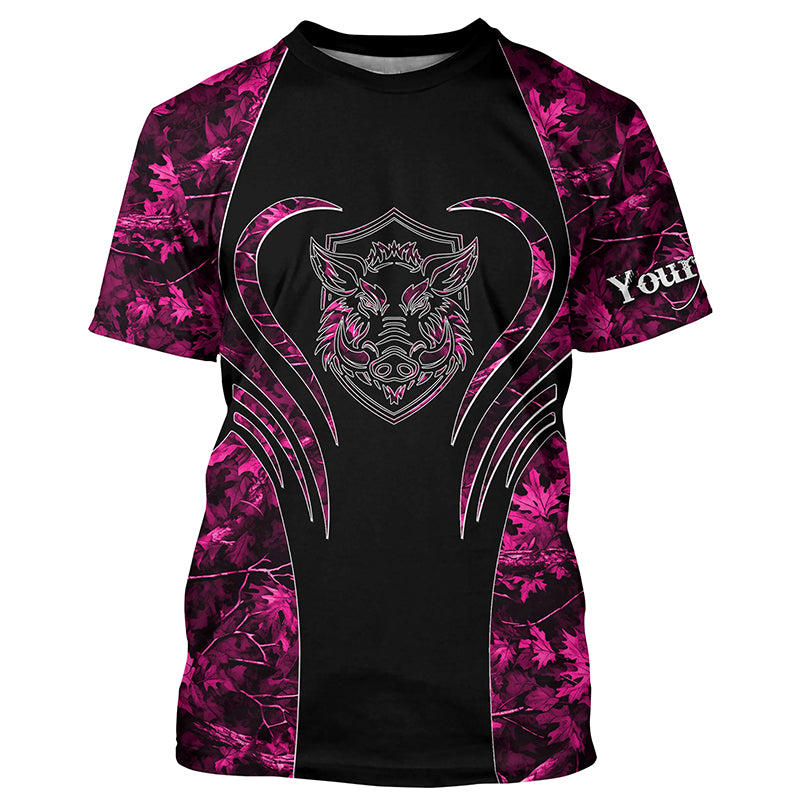 Wild boar hunting tattoo pink girl camo Custom Name 3D All Over Printed shirts, leggings NQSD71