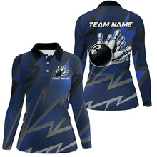 Load image into Gallery viewer, Blue Lightning Thunder Storm Team bowling shirts for women custom bowling Polo, Quarter zip jerseys NQS9139