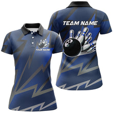 Load image into Gallery viewer, Blue Lightning Thunder Storm Team bowling shirts for women custom bowling Polo, Quarter zip jerseys NQS9139