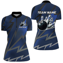 Load image into Gallery viewer, Blue Lightning Thunder Storm Team bowling shirts for women custom bowling Polo, Quarter zip jerseys NQS9139