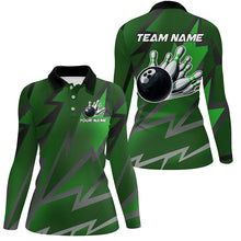 Load image into Gallery viewer, Green Lightning Thunder Storm Team bowling shirts for women custom bowling Polo, Quarter zip jerseys NQS9140