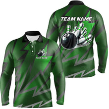 Load image into Gallery viewer, Green Lightning Thunder Storm Team bowling shirts for Men custom bowling Polo, Quarter zip jerseys NQS9140